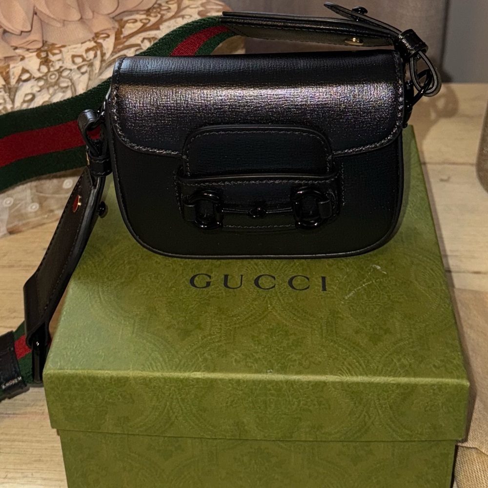 GUCCI Azalea Calfskin Web Horsebit 1955 Wallet On Strap